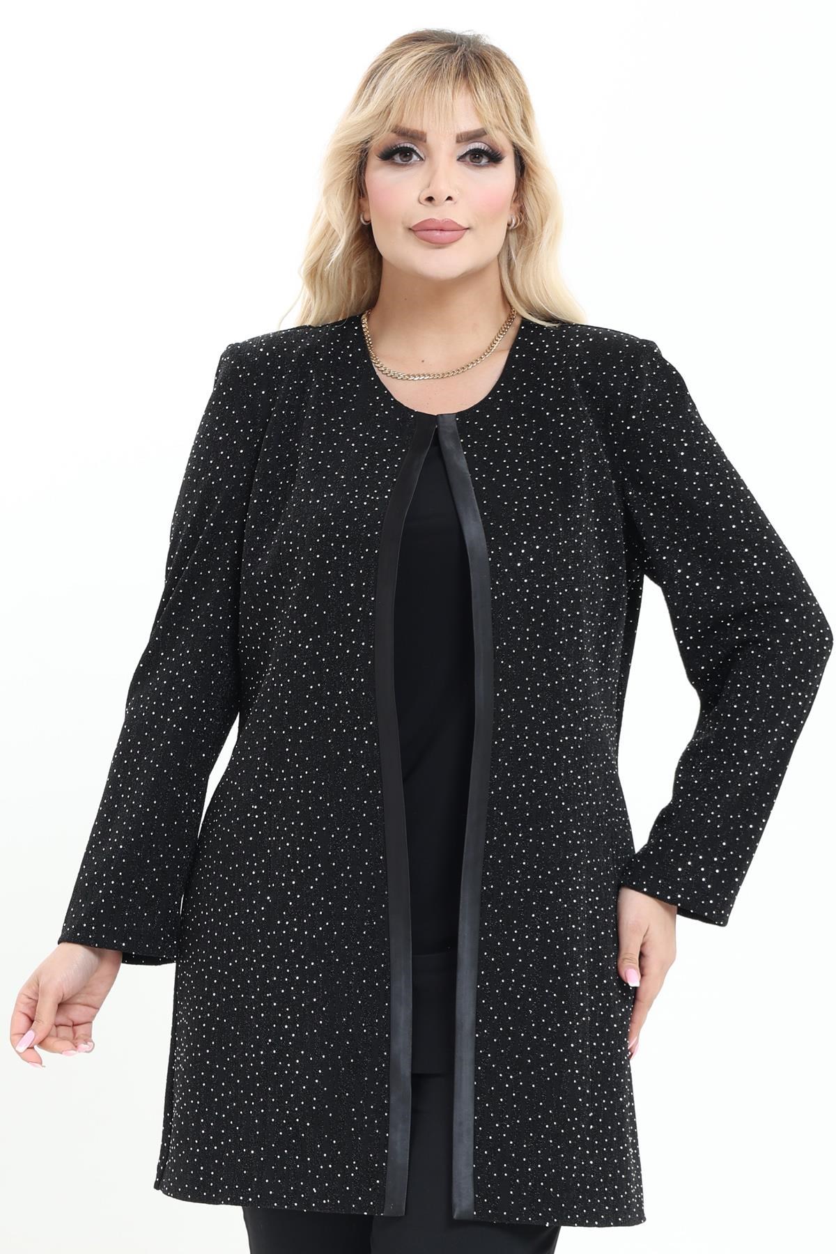 Büyük Beden 4010 Siyah Ceket+Atlet İkili Takım