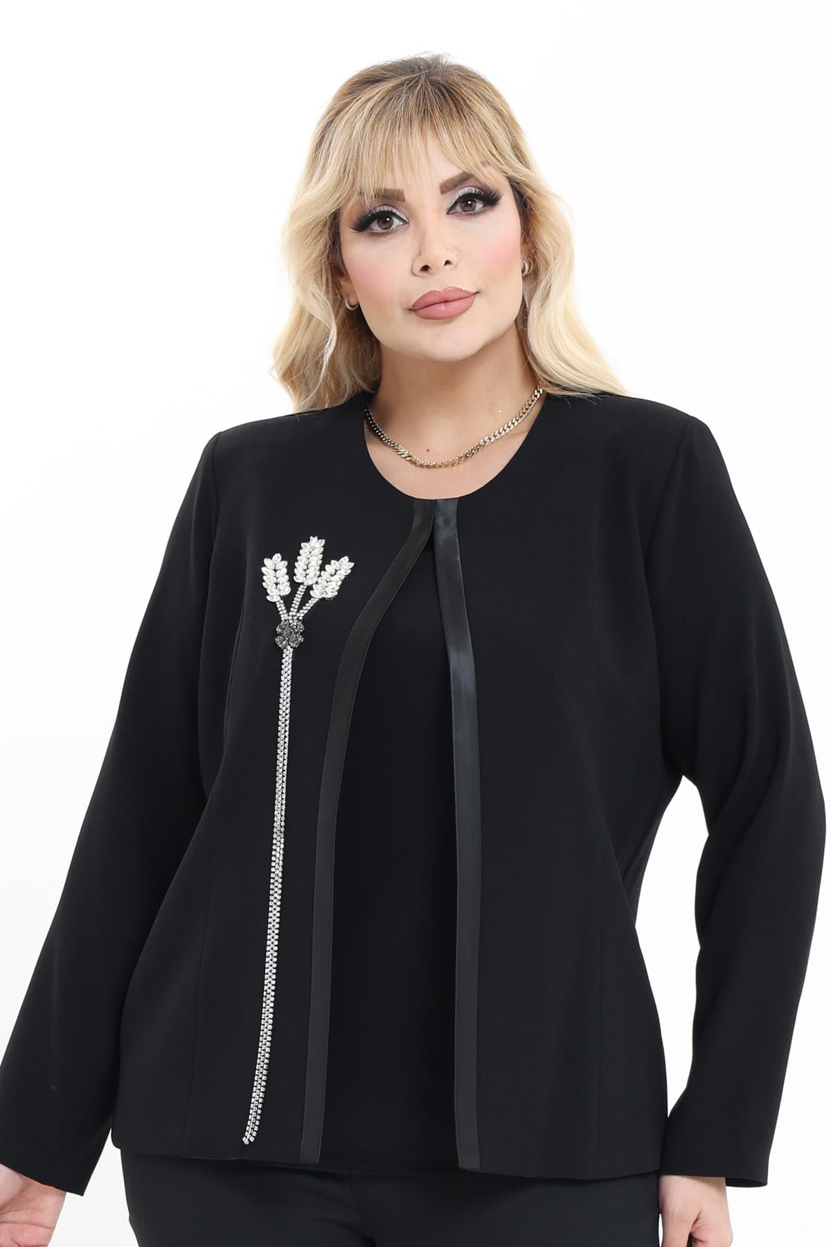 Büyük Beden 4012 Siyah Ceket+Bluz Takım