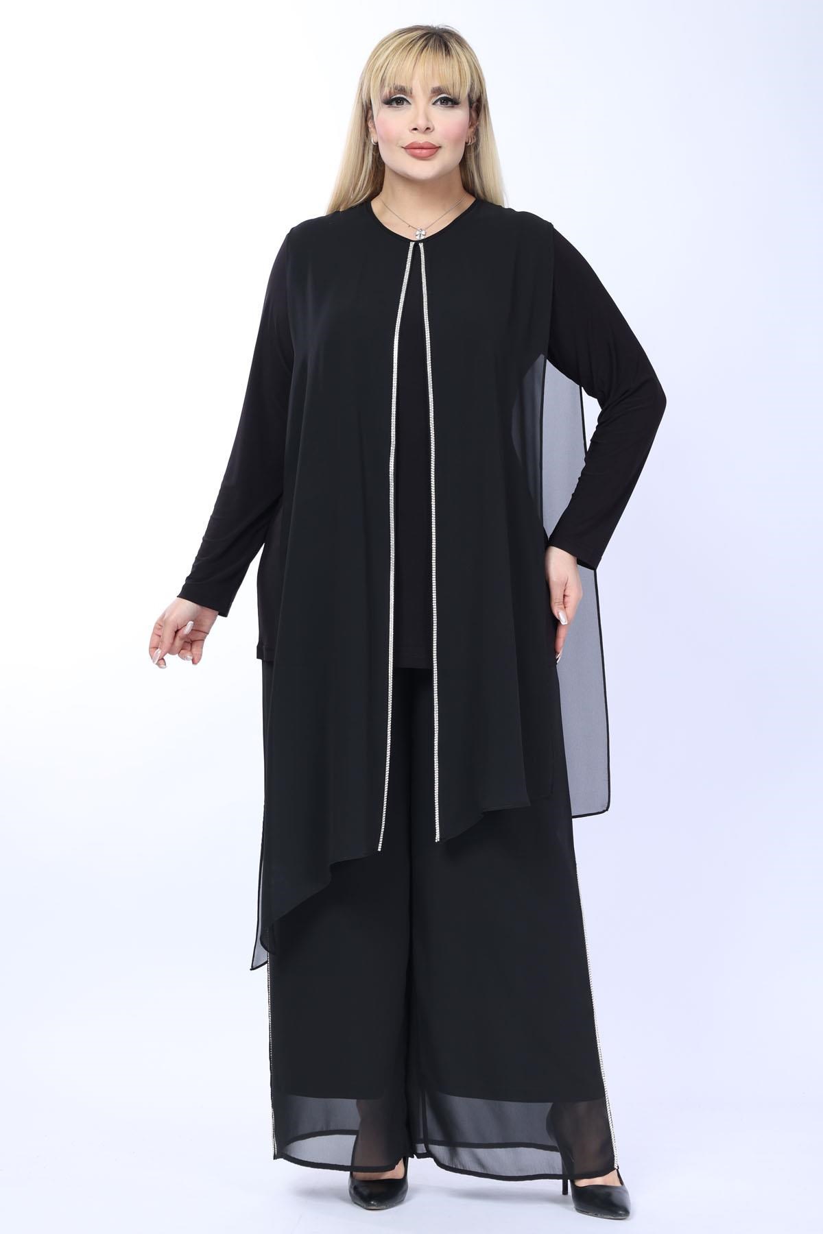 Büyük Beden 4031 Siyah Bluz+Pantolon İkili Takım