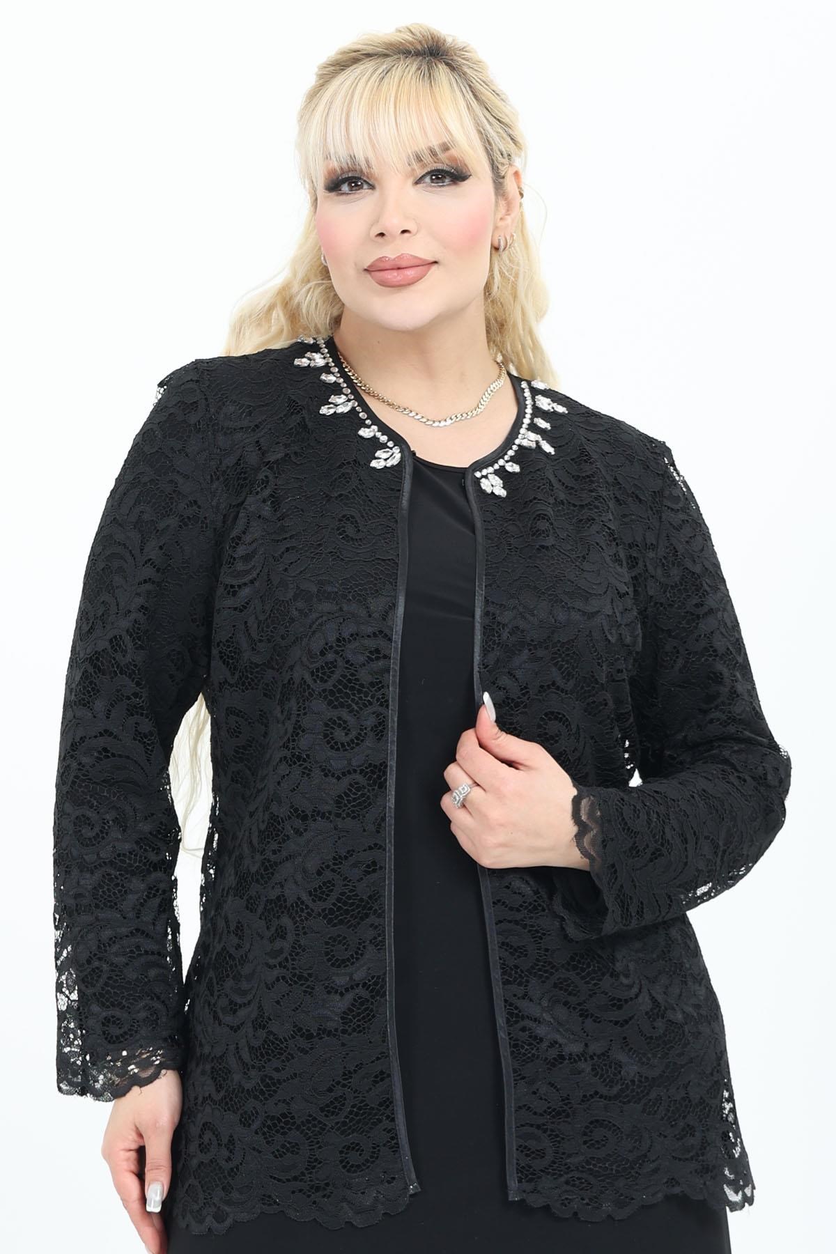 Büyük Beden 4068 Siyah Ceket+Bluz Takım