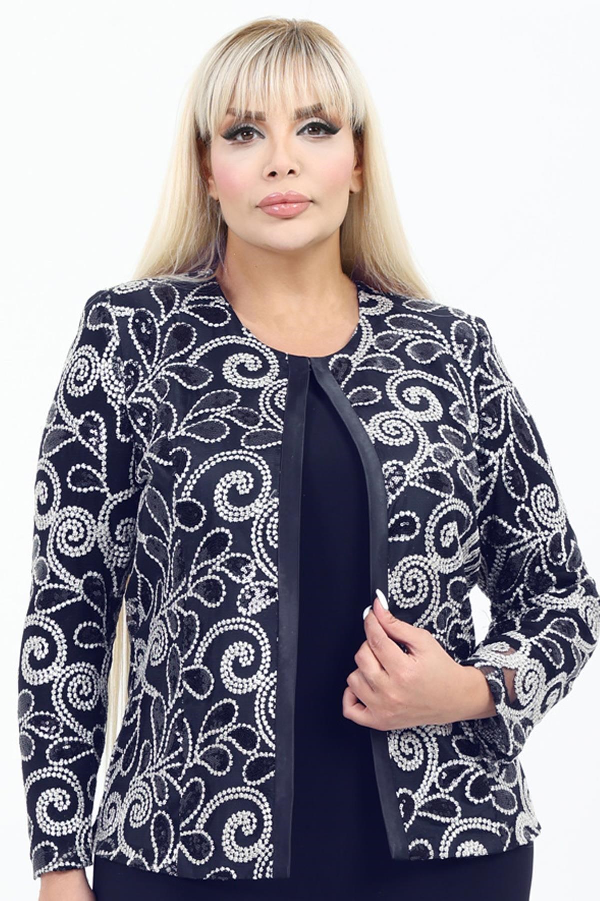 Büyük Beden 4072 Lacivert Ceket+Bluz Takım