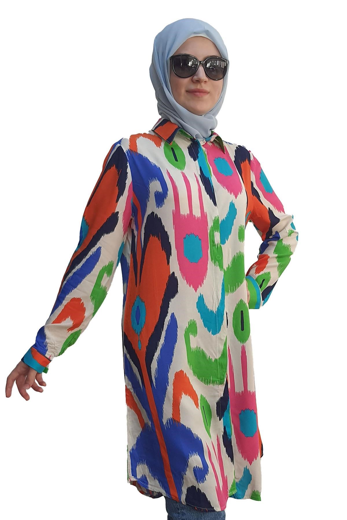 Desenli Tunik 9000-D28 Pamuk Kumaş