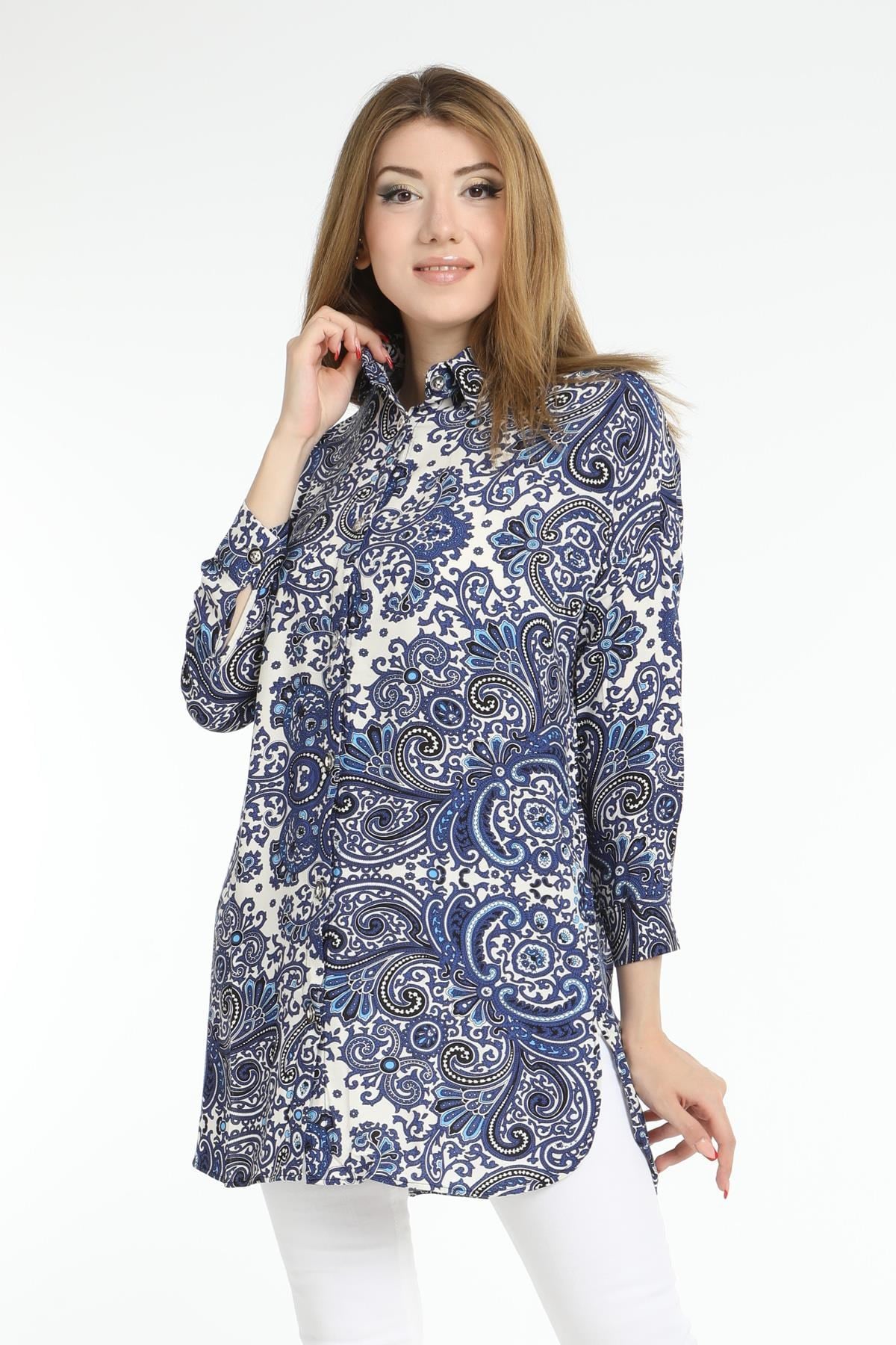 Desenli Tunik 9002-D04 Pamuk Kumaş