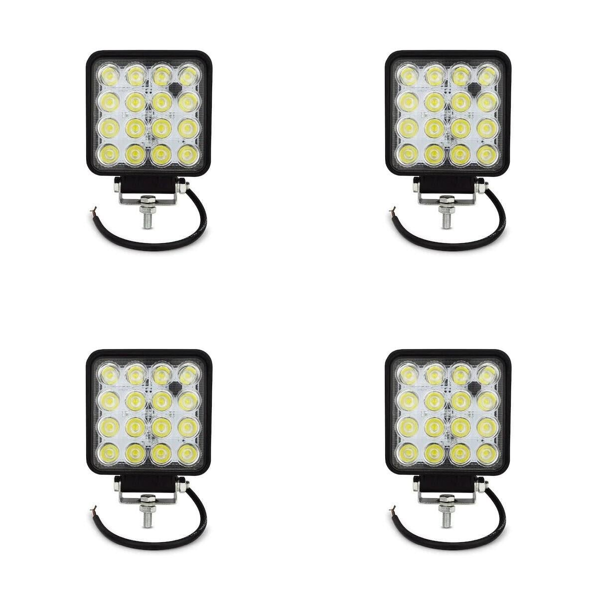LED 16 Off Road Beyaz Işık Sis Farı Lambası 4'lü Paket 16 Led Kare 12-24v 48 Watt 11x11 cm