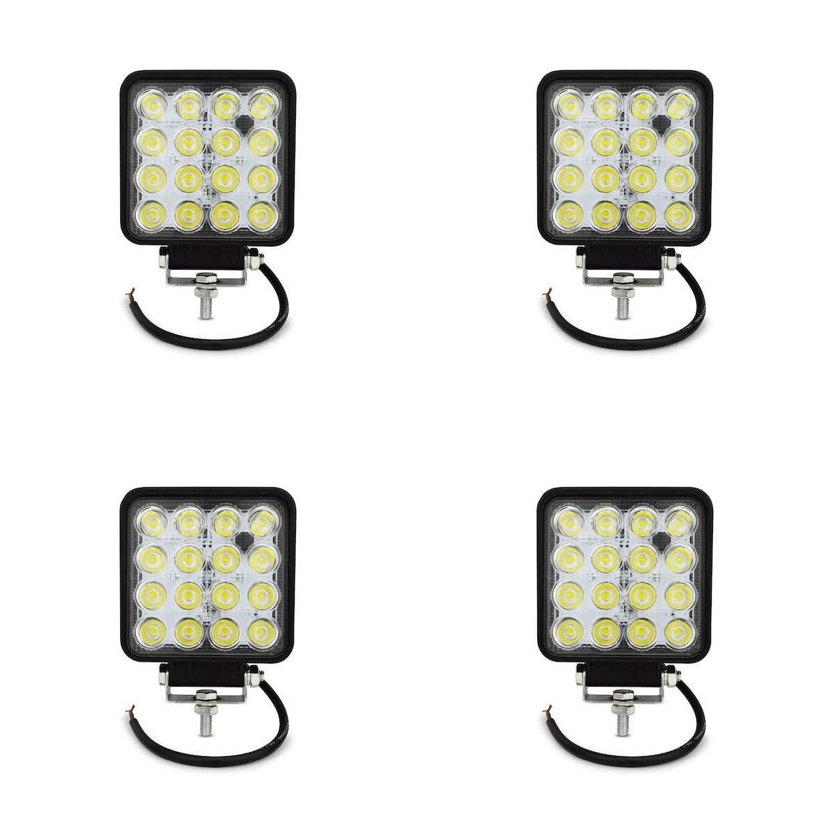 LED 16 Off Road Beyaz Işık Sis Farı Lambası 4'lü Paket 16 Led Kare 12-24v 48 Watt 11x11 cm