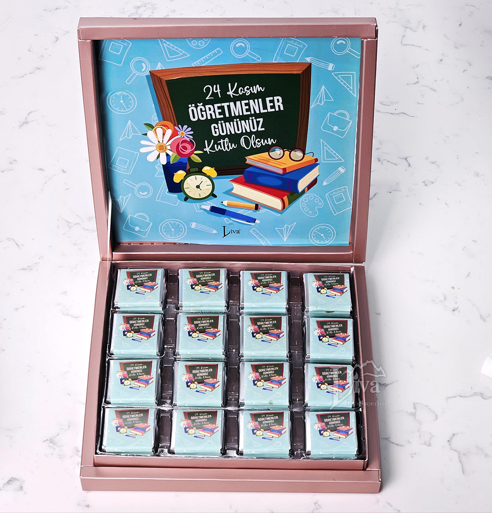 Öğretmenler Günü Kitaplı Tasarım Sargılı Madlen Çikolata 48'li Paket