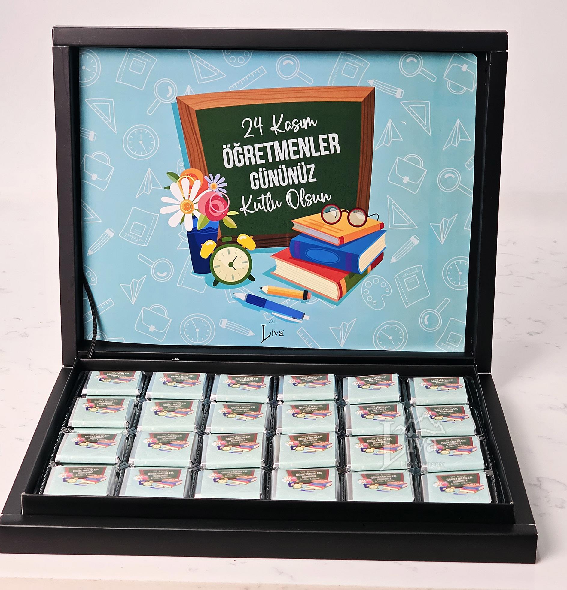 Öğretmenler Günü Kitaplı Tasarım Sargılı Madlen Çikolata 72'li Paket