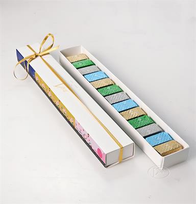 Çiçek Şeritli Kalem Kutu Yaldızlı Çikolata