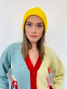 Kadın Neon Sarı Kışlık Bere