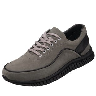 COSTO SHOESANASAYFAMGG1318 Gri Siyah Dana Nubuk Kauçuk Taban Rahat Geniş Kalıp Büyük Numara 4 Mevsim Erkek Ayakkabısı