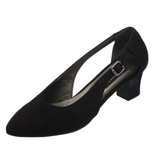 COSTO SHOESANASAYFAMLTF00121 Siyah Süet Kısa Topuk rahat geniş kalıp özel seri büyük numara topuklu ayakkabı
