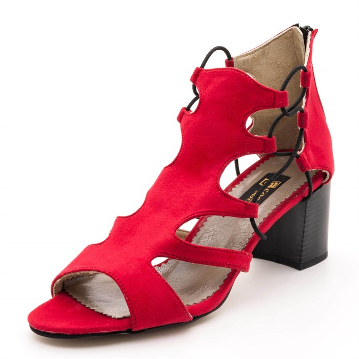 Costo shoesAbiye ve Topuklu Modellerimiz17428 Kırmızı süet Topuklu Büyük Numara Kadın Ayakkabıları