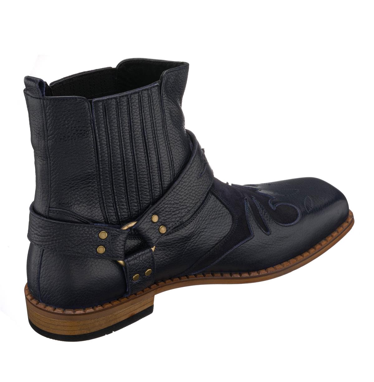 Lacivert Deri Kovboy2, 45 46 47 48 49 50 numara erkek bot, deri kışlık ve su geçirmez büyük numara erkek bot, İriadam geniş kalıp kaliteli bot modelleri, uygun fiyat