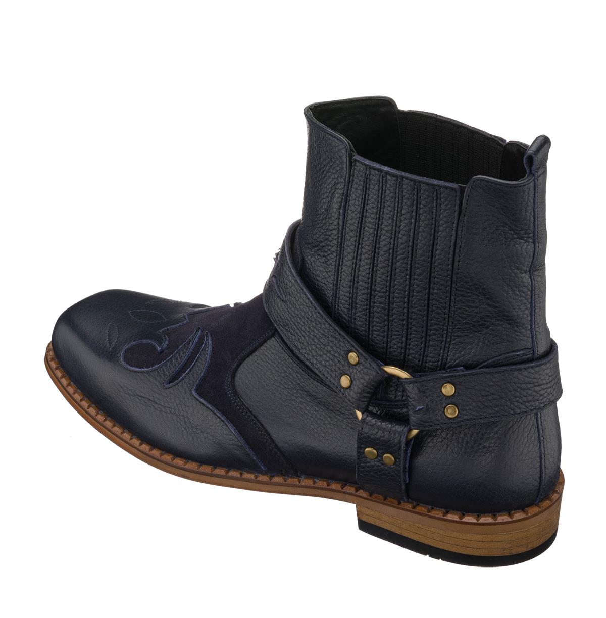 Lacivert Deri Kovboy3, 45 46 47 48 49 50 numara erkek bot, deri kışlık ve su geçirmez büyük numara erkek bot, İriadam geniş kalıp kaliteli bot modelleri, uygun fiyat