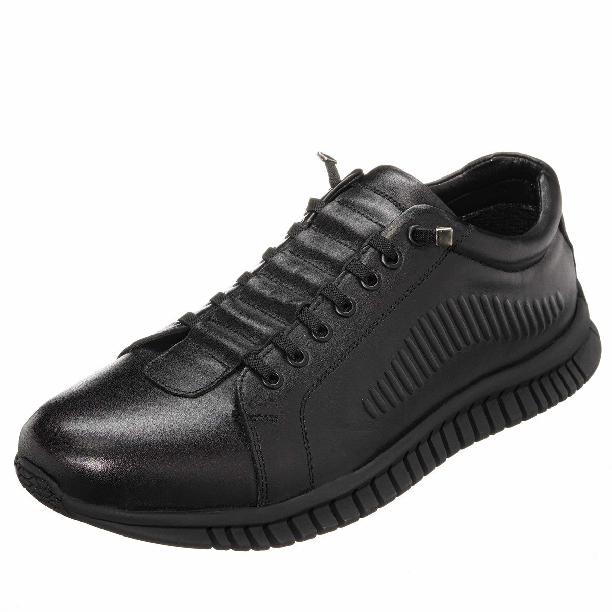 OGS101 Siyah Dana Derisi Vip Büyük Numara Erkek Spor ayakkabı Kacuçuk Taban  Rahat Geniş Kalıp Özel Seri Lastik Bağcıklı