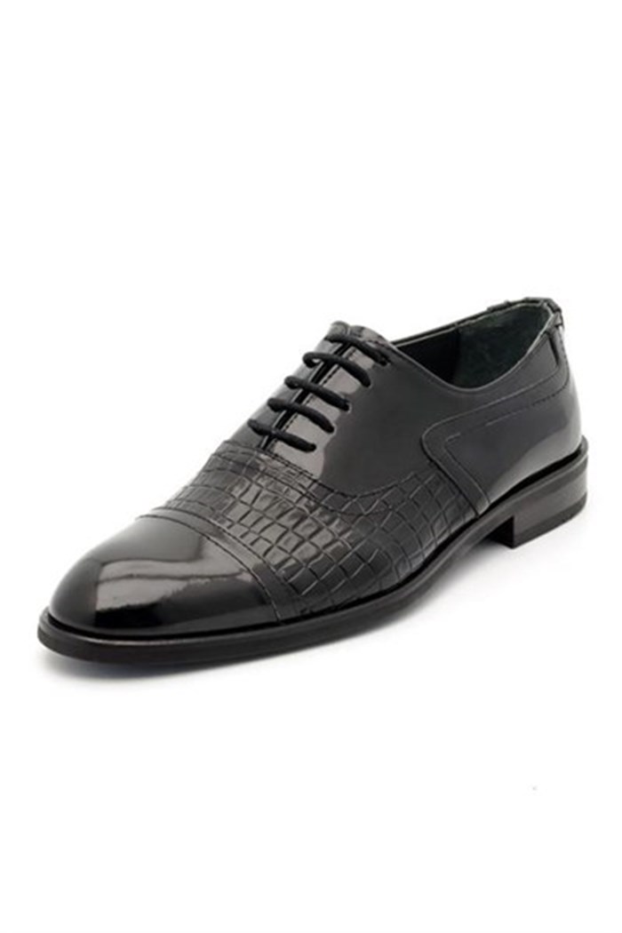 CRS CarissaKlasik Modeller19011-Siyah-Timsah-Baskılı Rugan Küçük Numara Erkek Ayakkabı