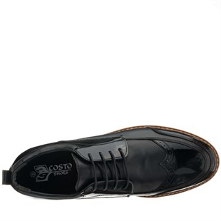 Costo shoes4 Mevsim Modeller45 - 46 - 47 - 48 - 49 - 50 AB1386 Siyah Rugan  Çift Katlı Termo Taban Büyük Numara Dana Derisi Rahat Geniş Kalıp Üst Kalite Erkek Spor Ayakkabı
