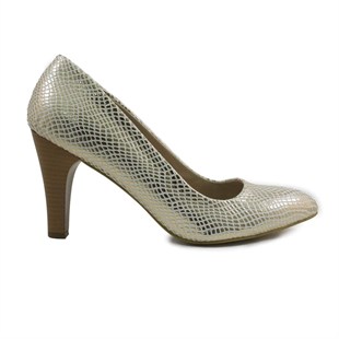 Costo shoesAbiye ve Topuklu Modellerimiz1071 Gold-Baski Büyük Numara Topuklu Kadın Ayakkabıları