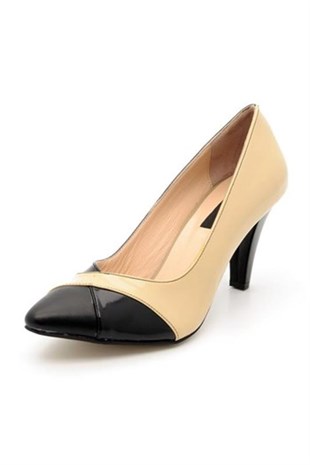 KT CollectionsAbiye ve Topuklu ModellerimizKT-1295-Krem-Siyah Büyük Numara Kadın Ayakkabıları