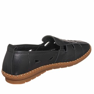 Costo shoesTerlik Sandalet ve Babet ModellerimizANK1356 Siyah Deri Büyük numara rahat Geniş Kalıp Gündelik babet ayakkabı