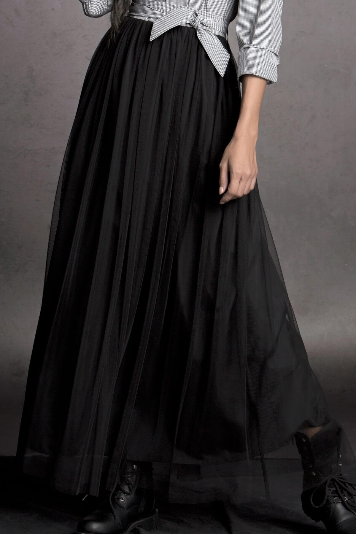 Astarlı Tül Etekli Elbise - Siyah - Tesettür Elbise