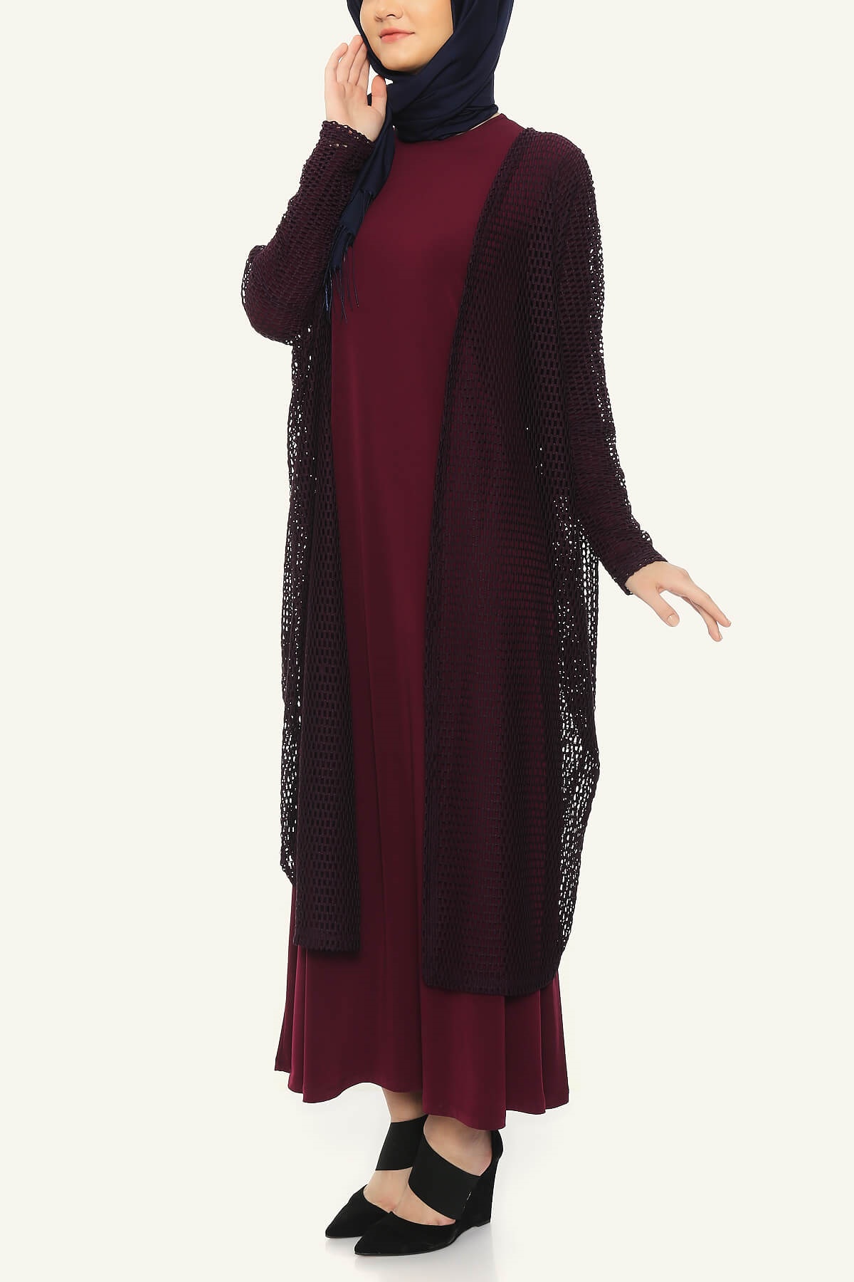 File Yelek + Elbise İkili Takım - Mürdüm - FTZ - Hijab Elifcem.com