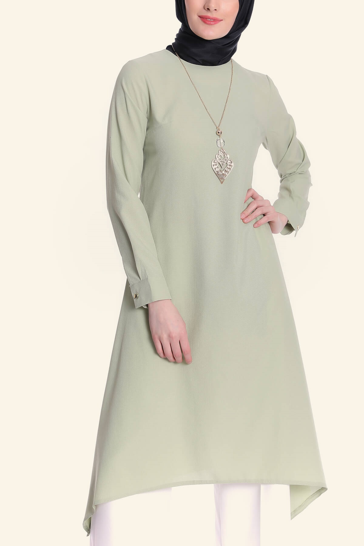 Kolye Aksesuarlı Tunik - Mint Yeşili - MH | Hijab-Kleidung Elifcem