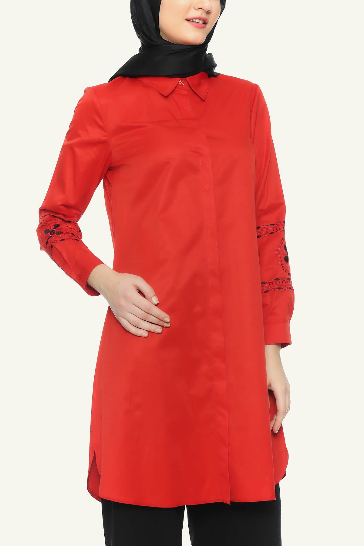 Nakışlı Gömlek - Kırmızı - FTZ | ملابس | Elifcem.com
