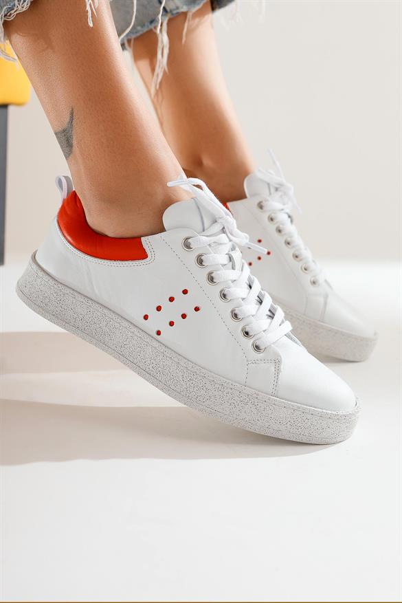 Hakiki Deri Deborah Beyaz Sneakers Spor Ayakkabı