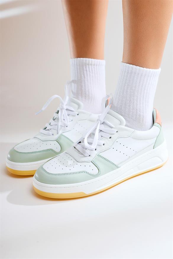 Hakiki Deri Vasty Beyaz Yeşil Sneakers Spor Ayakkabı