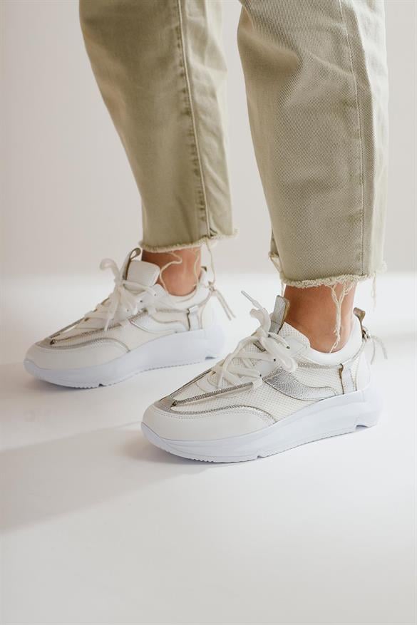 Luann Beyaz Taş Detaylı Bağcıklı Sneakers Spor Ayakkabı