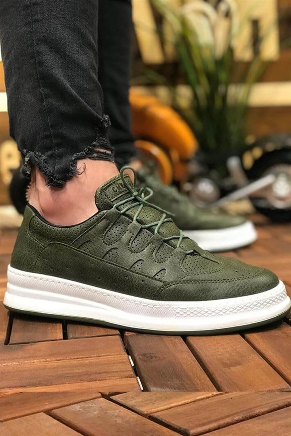 Chekich Beyaz Tabanlı Haki Yeşil Bağcıklı Erkek Ayakkabı