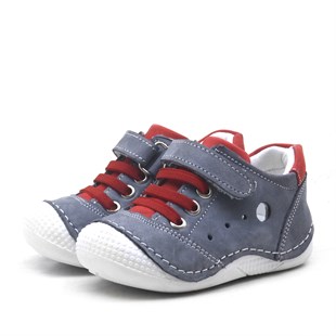 Gri Hakiki Deri Ortopedik Cırtlı Yazlık Erkek Bebek Spor Ayakkabı-Patik