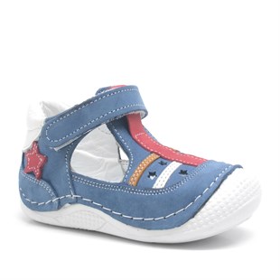 Mavi Hakiki Deri Ortopedik Yazlık Erkek Bebek Spor Ayakkabı
