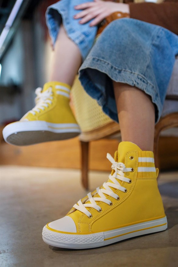 Minnie Sarı Lastik Detaylı Bağcıklı Spor Sneakers Bot