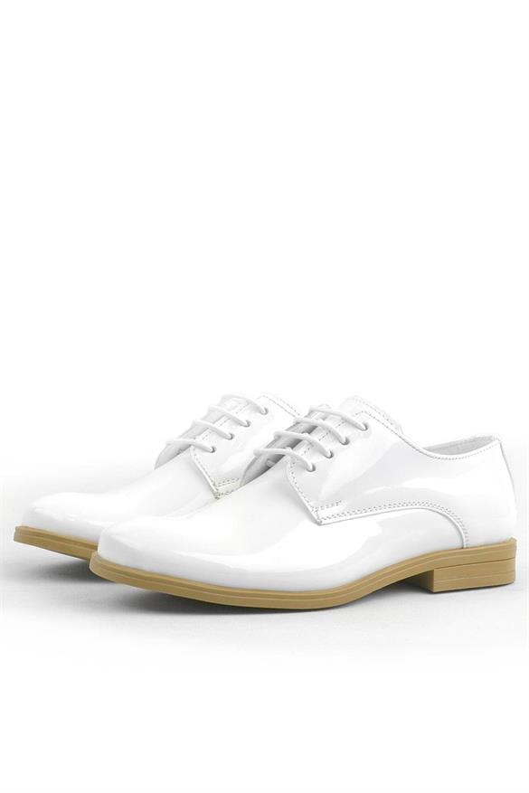 Rakerplus Beyaz Rugan Bağcıklı Oxford Çocuk Klasik Ayakkabısı