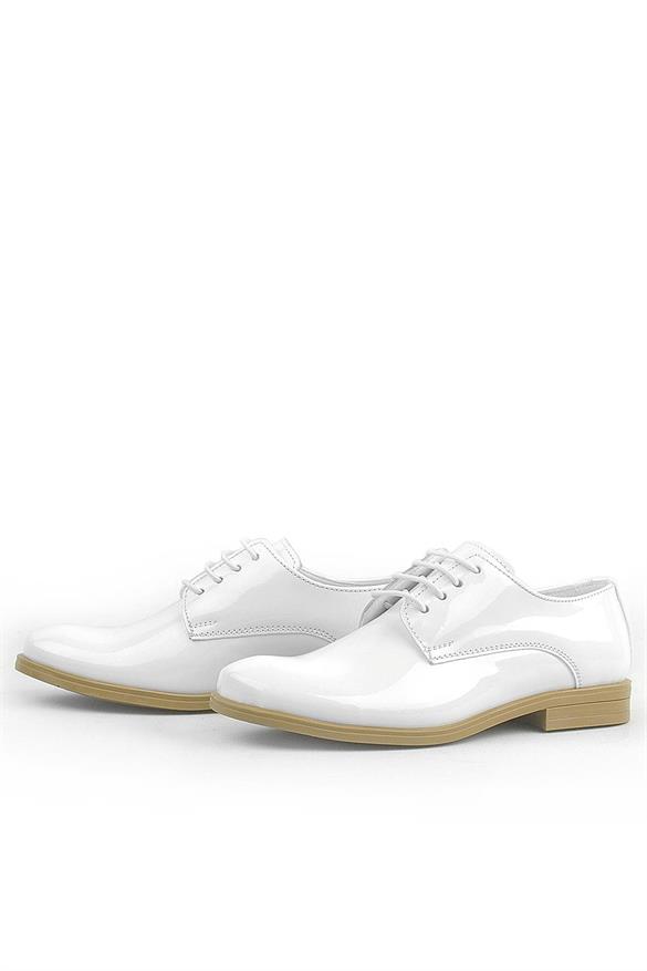 Rakerplus Beyaz Rugan Bağcıklı Oxford Çocuk Klasik Ayakkabısı