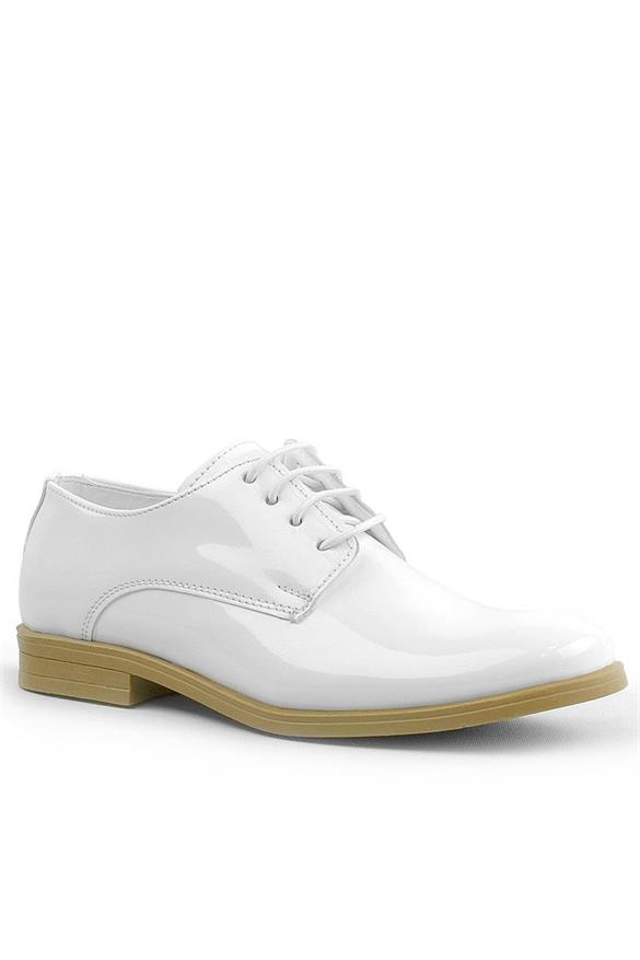 Rakerplus Beyaz Rugan Bağcıklı Oxford Çocuk Klasik Ayakkabısı