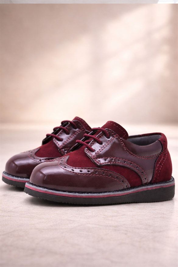 Rakerplus Hidra Bordo Rugan Bağcıklı Klasik Erkek Bebek Ayakkabı