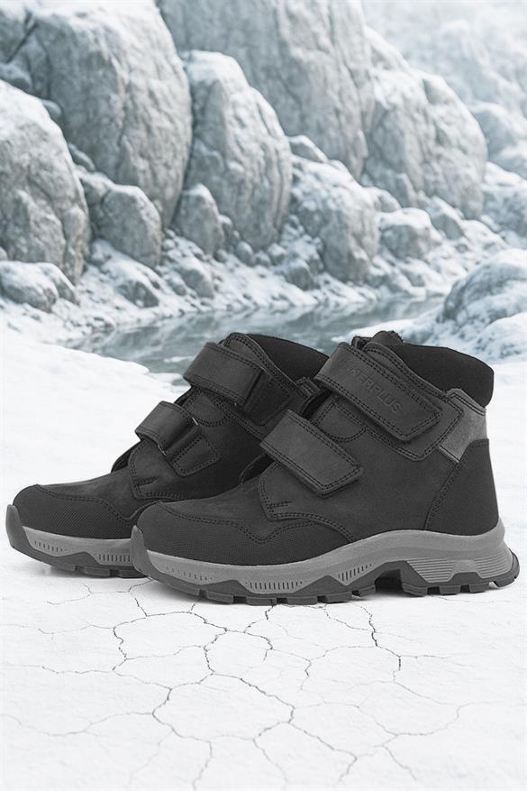 Rakerplus Trekking Hakiki Deri Siyah Cırtlı Erkek Çocuk Bot