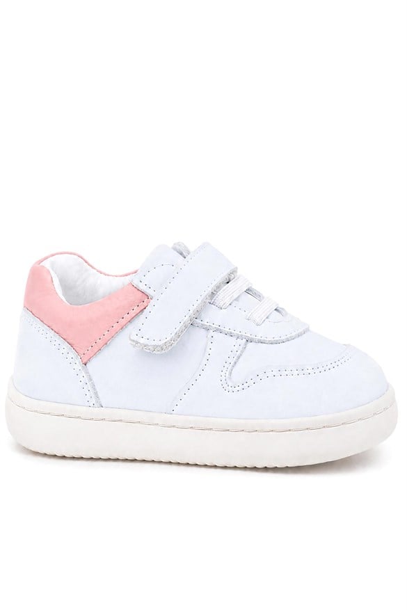 Rakerplus Bob Hakiki Deri Beyaz Nubuk Pembe Cırtlı Bebek Sneaker Ayakkabı