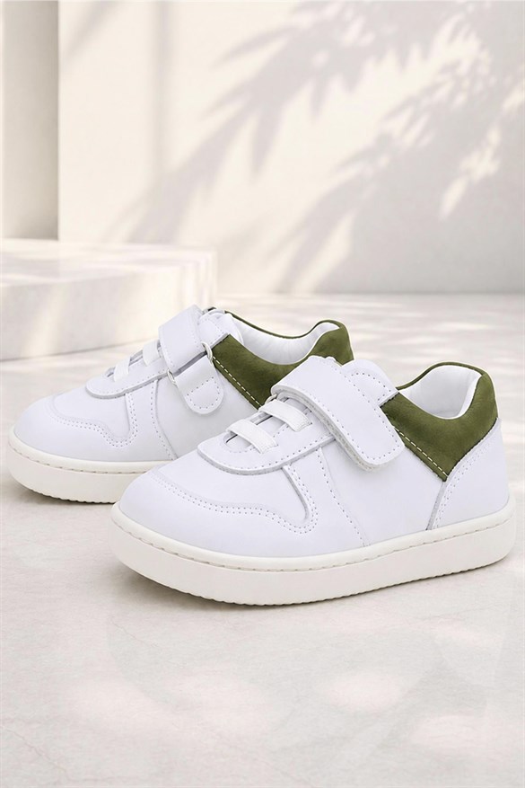 Rakerplus Bob Beyaz Nubuk Haki Hakiki Deri Bebek Sneaker Ayakkabı