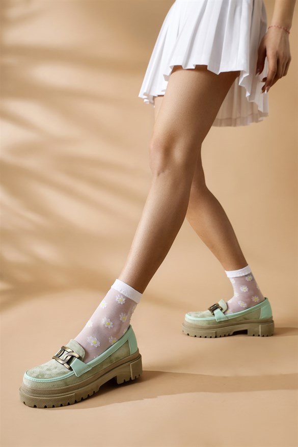 Roxanne Yeşil Süet Oxford Loafer Ayakkabı