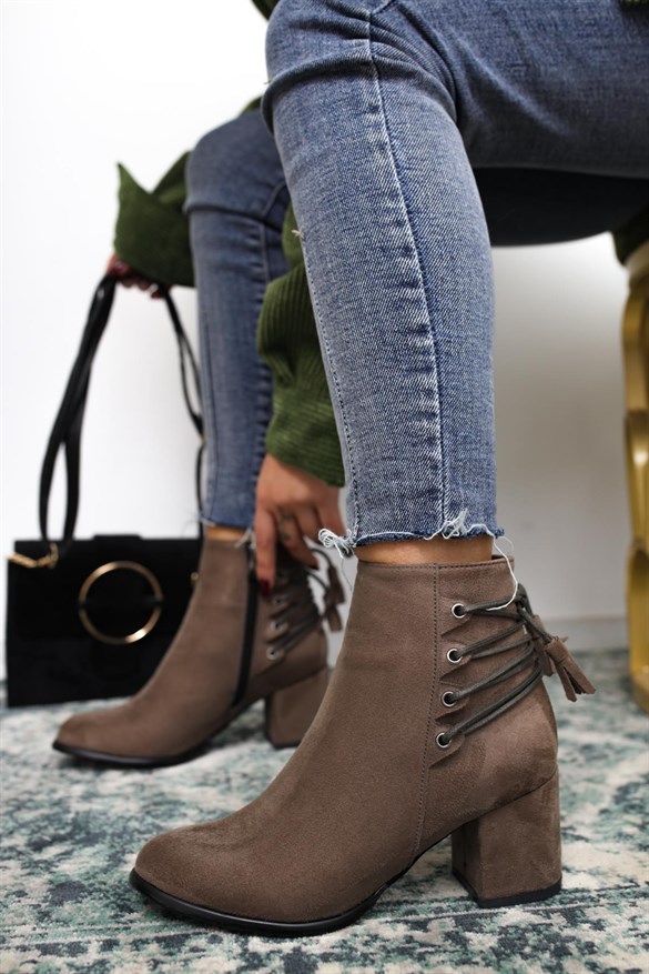 Sydnie Vizon Süet Fermuar Detaylı Bootie