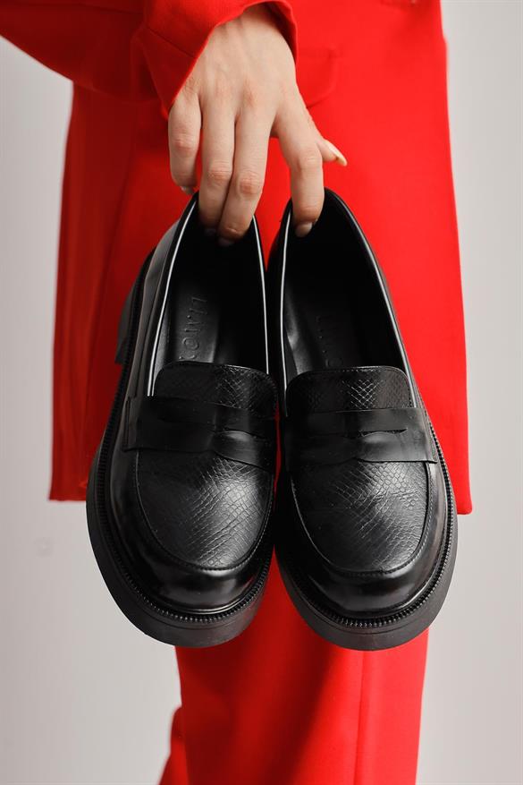 Weena Siyah Rugan Kroko Detaylı Günlük Ayakkabı