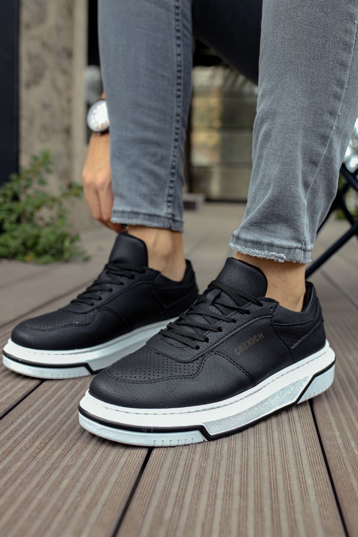 Chekich İpekyol Beyaz Taban Erkek Siyah Sneaker Spor Ayakkabı