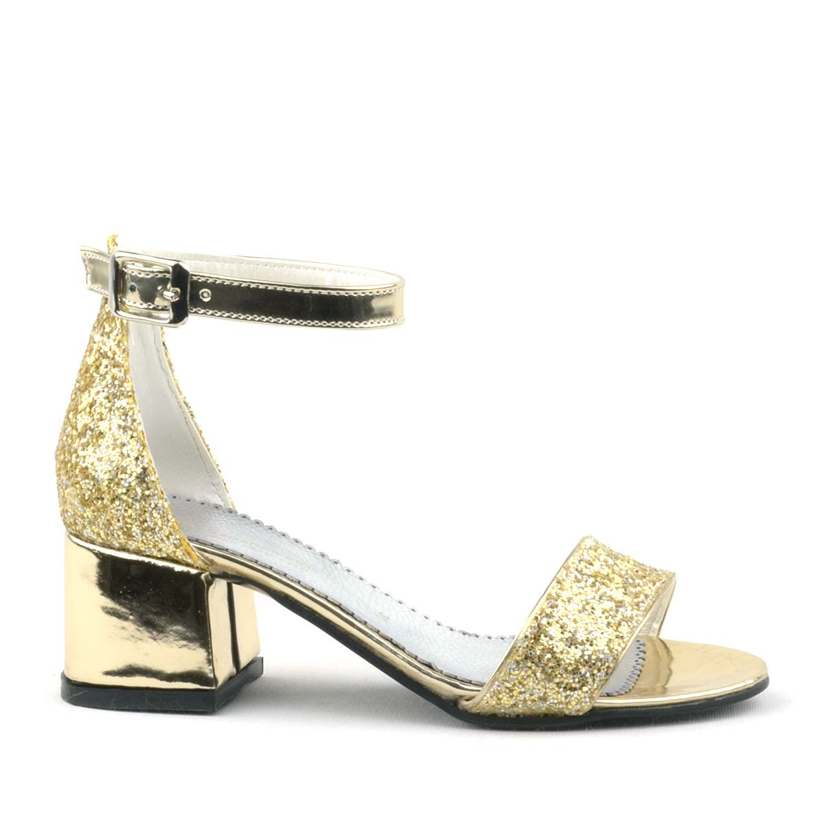 Elsa Altın Simli Kalın Topuklu Kız Çocuk Abiye Ayakkabı B610-A