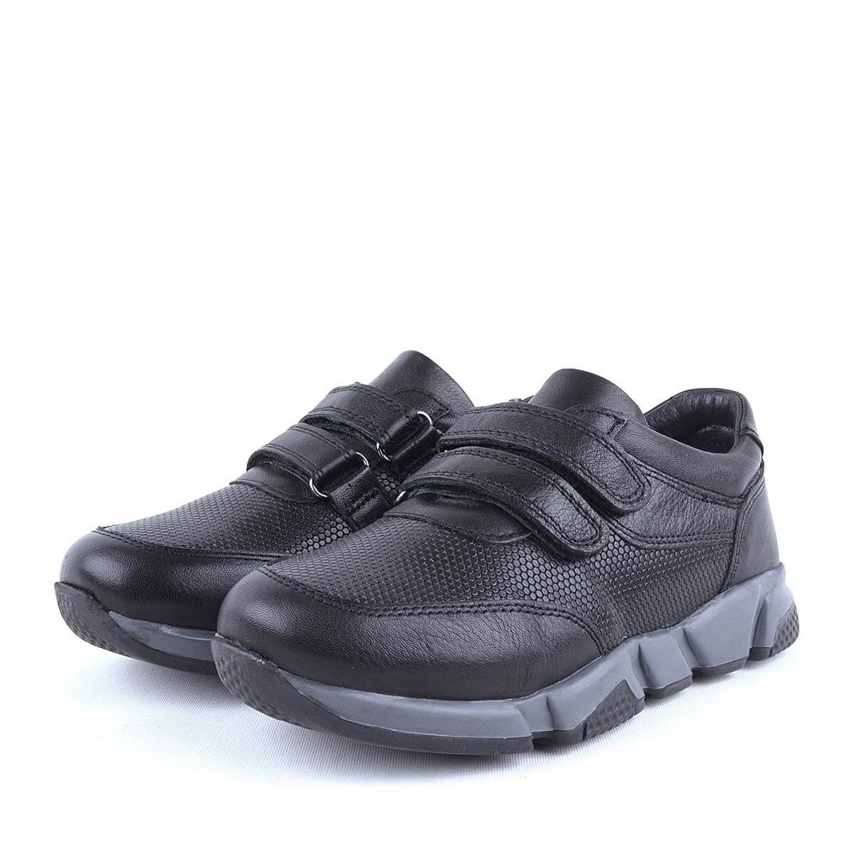 Hakiki Deri Siyah Cırtlı Unisex Çocuk Spor Okul Ayakkabısı - C506-S
