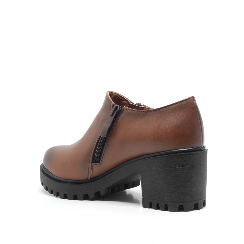 Taba Fermuarlı Mevsimlik Günlük Topuklu Kadın Ayakkabı - B21800-TAB