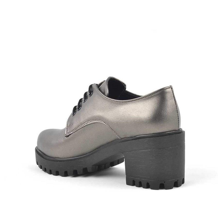 Platin Bağcıklı Topuklu Oxford Kadın Ayakkabı - B21700-PL